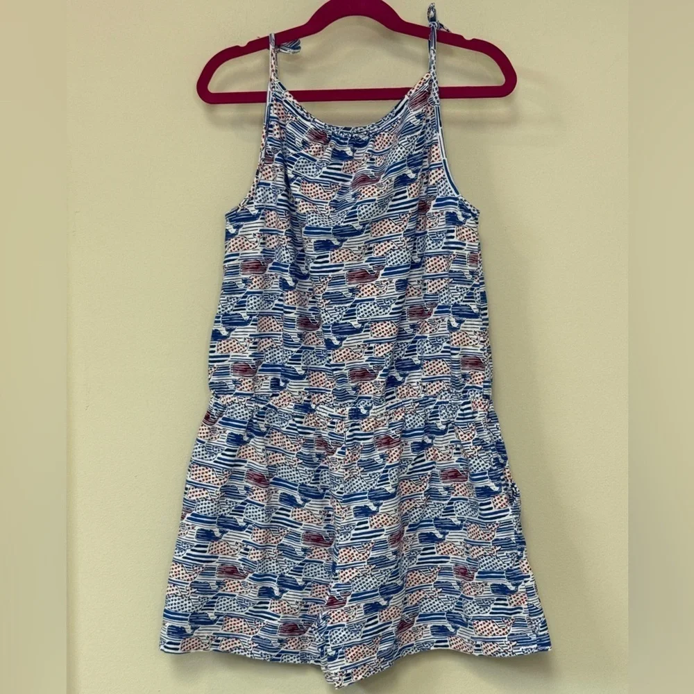 Vineyard Vines: Girls Stars & Stripes Whale Knit Romper, Size L (14)